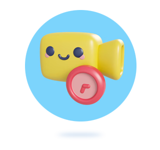 Cámara sonriente en 3d con colores pasteles