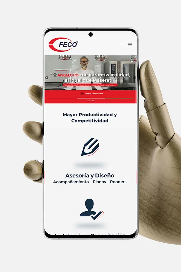 MockUp de portatil para sección web y venta de maquinaria Italiana Polin, para venta de hornos de panadería, importada para Colombia por FECO Y CIA S.A.S.