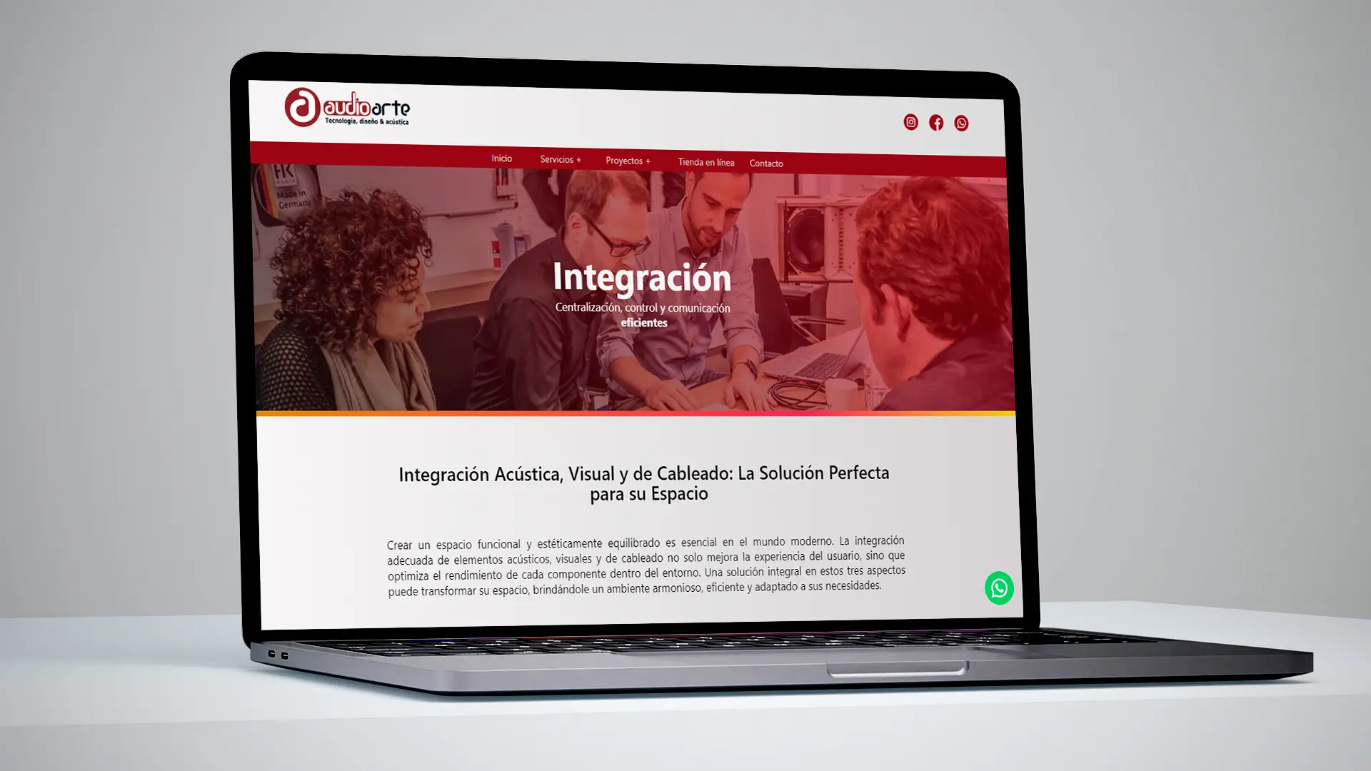 MockUp de Diseño Web en portatil, para página de venta de equipos de audio profesional, hk audio en Colombia